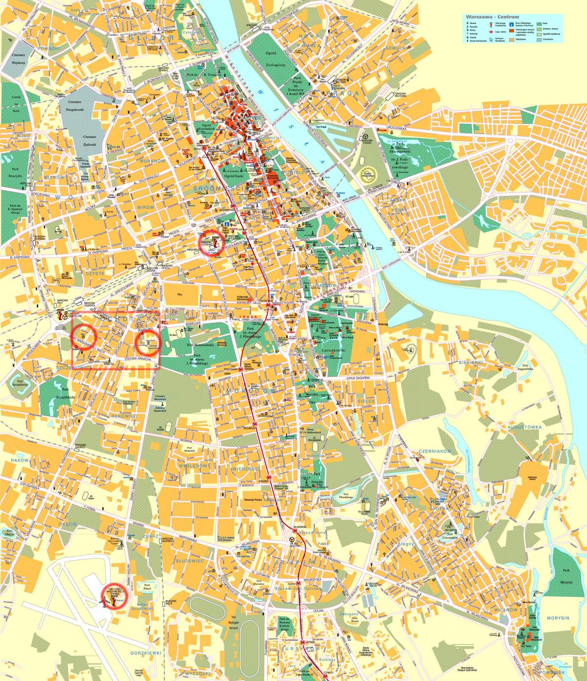 δρόμο χάρτη από το κέντρο της Βαρσοβίας