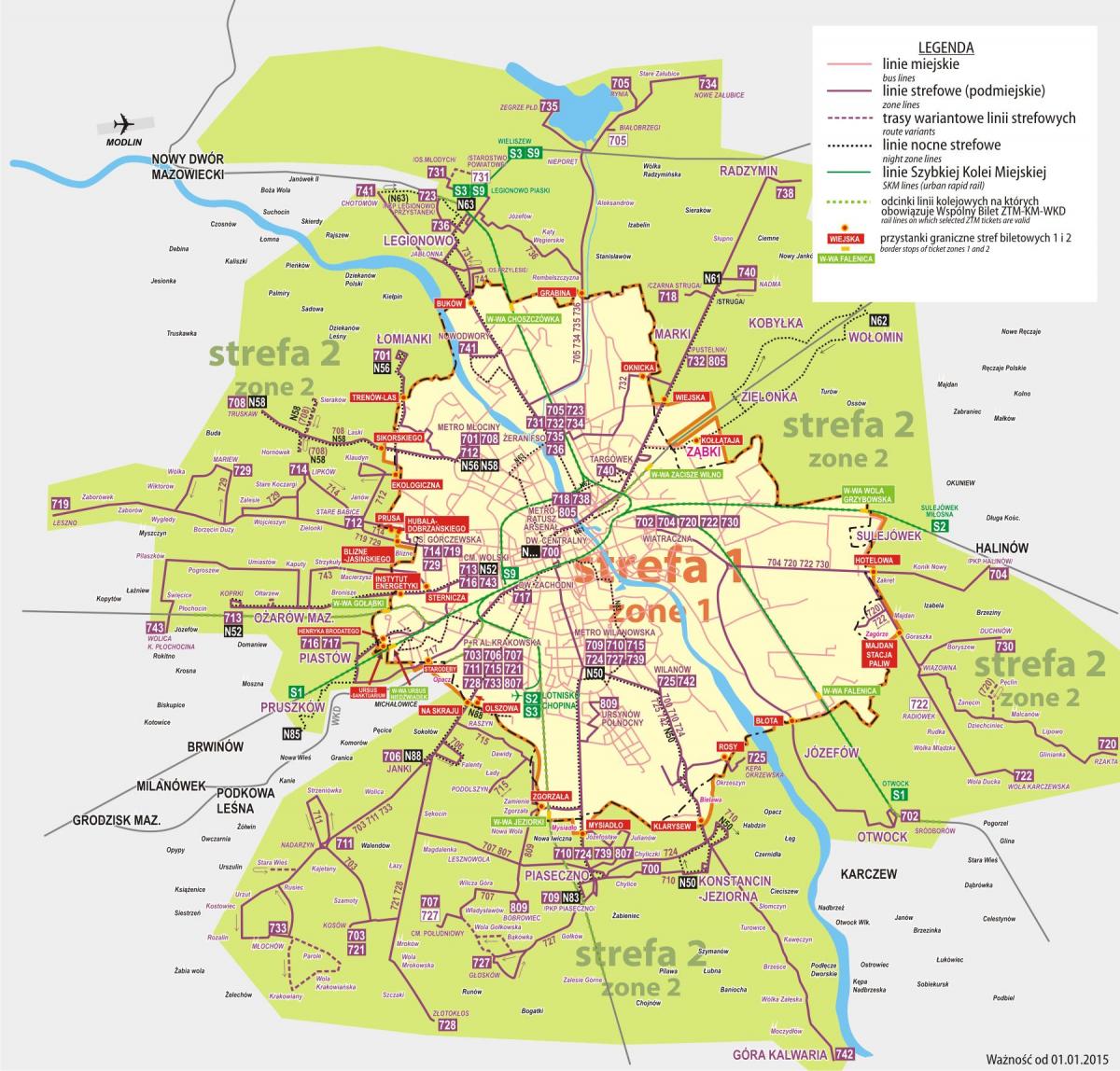 Χάρτης της Βαρσοβίας λεωφορείο 
