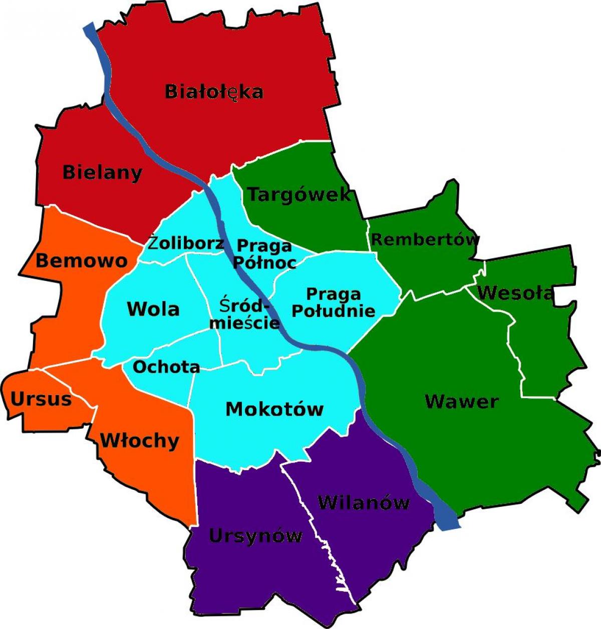 Χάρτης της Βαρσοβίας περιοχές 