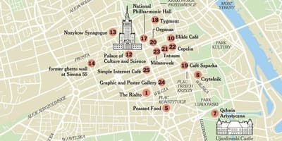 Χάρτης της Βαρσοβίας με τα τουριστικά αξιοθέατα
